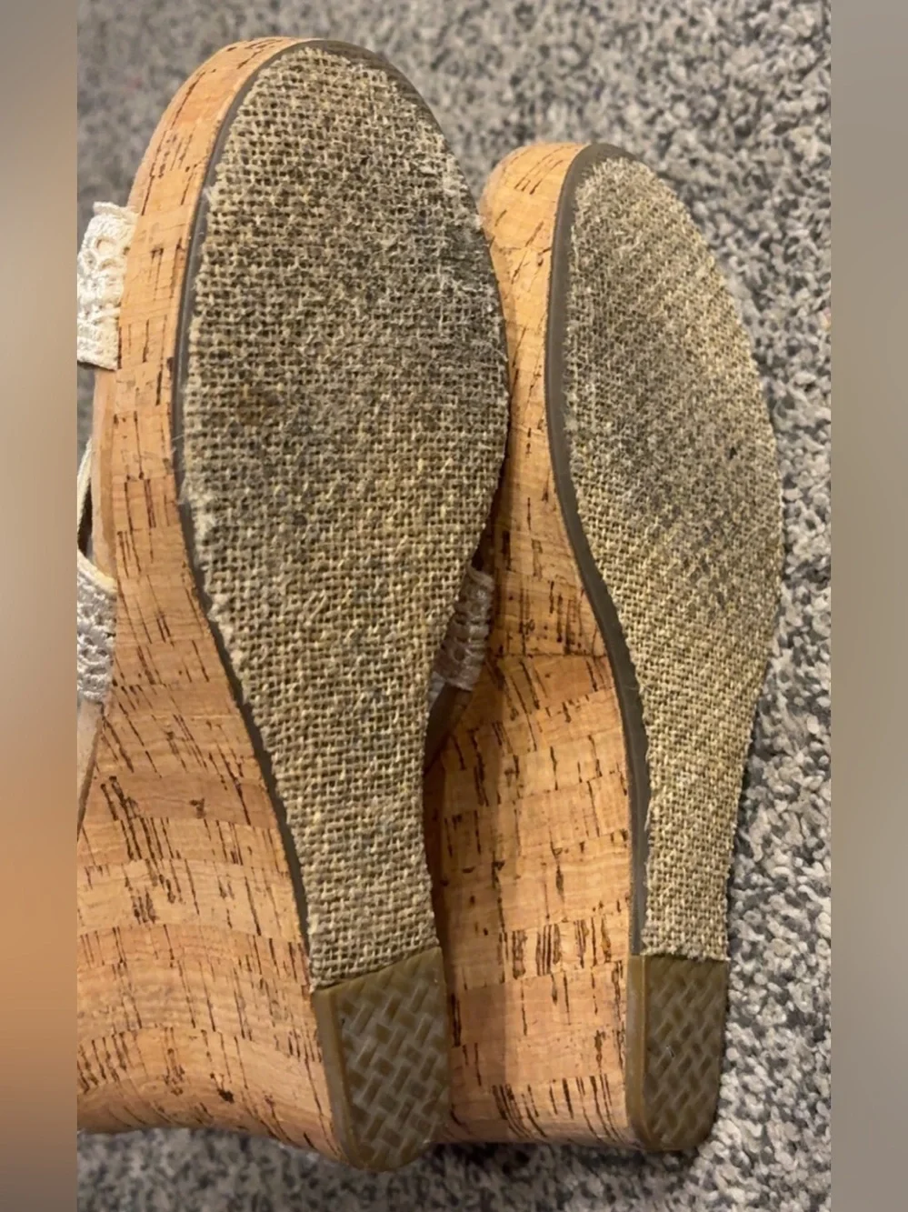 TOMS Sienna Cream Lace Ankle-Strap Wedge Sandals, Size 7